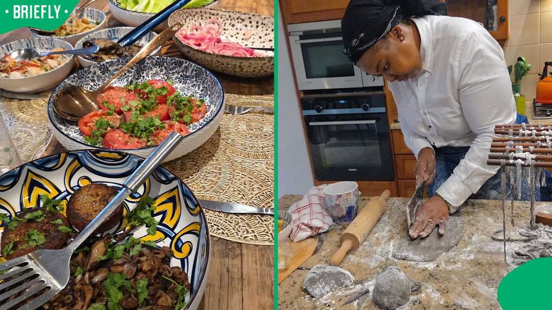 Anele Mdoda and the food she prepared. Anele Mdoda and the food she prepared.