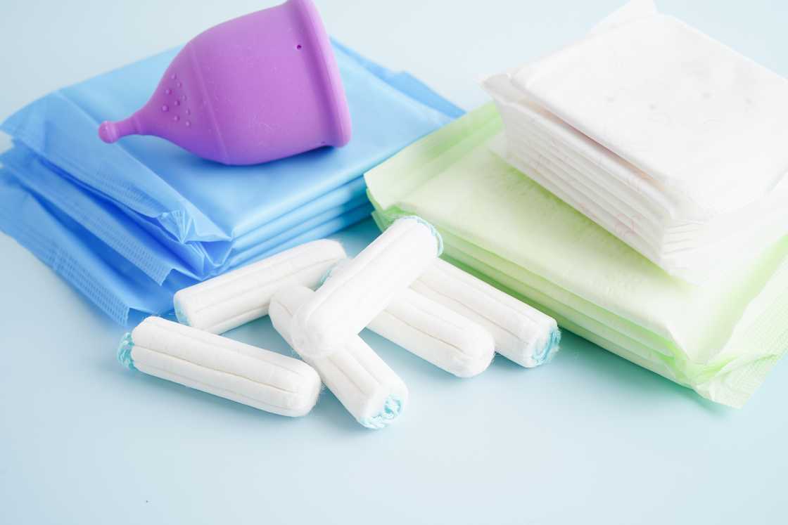 Pads, tampons and a menstrual cup Pads, tampons and a menstrual cup