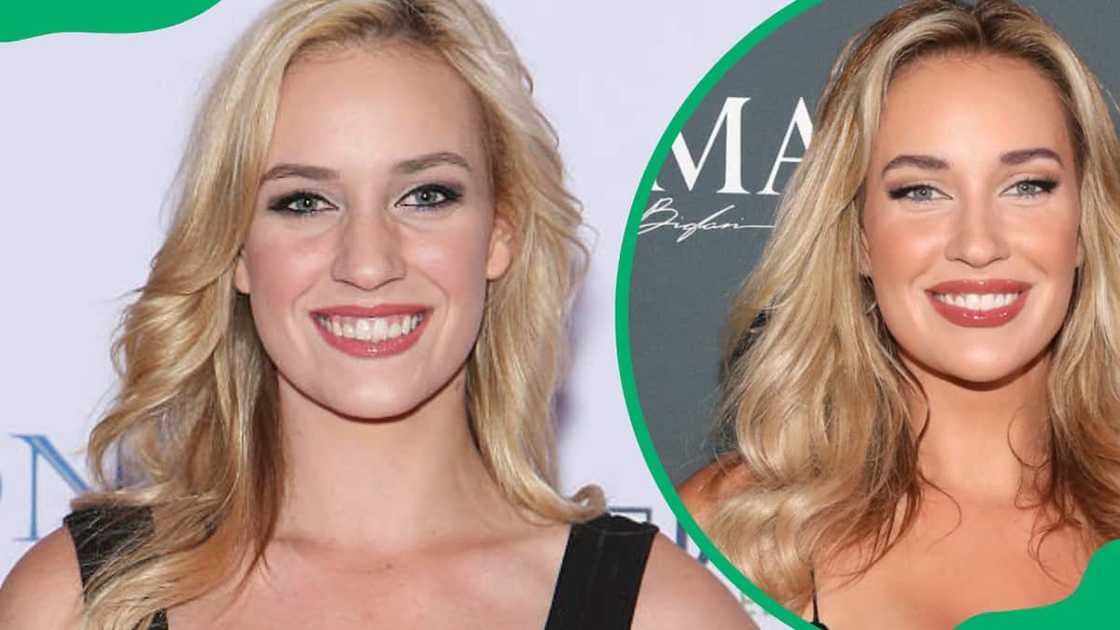 Paige posing for a photo at an event Paige posing for a photo at an event