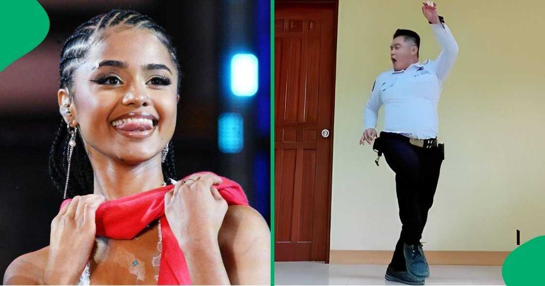 Security guard performs Tyla's viral choreography. Security guard performs Tyla's viral choreography.