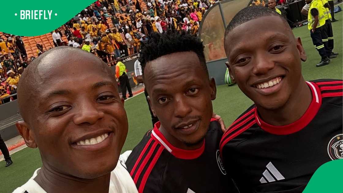 Zakhele Lepasa celebrated their Soweto derby victory with teammates.