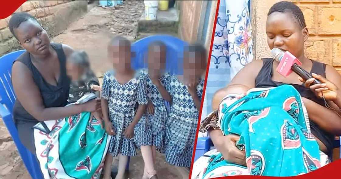 Catherine Moraa poses for a photo with her four kids. Moraa holding her baby during an interview. Catherine Moraa poses for a photo with her four kids. Moraa holding her baby during an interview.