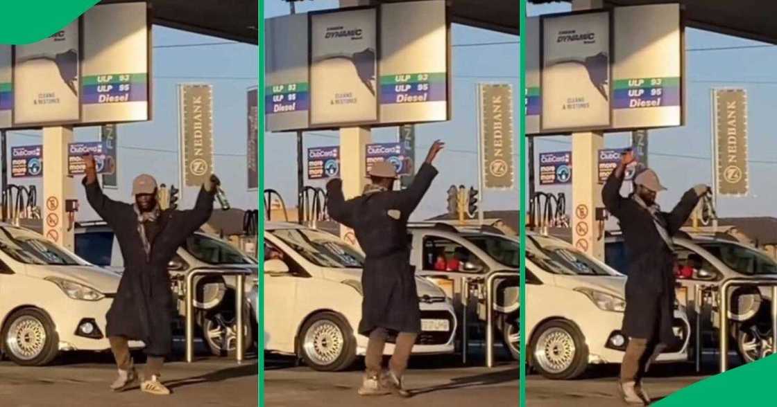 A TikTok video shows a drunk man dancing at a petrol station, which amused many. A TikTok video shows a drunk man dancing at a petrol station, which amused many.