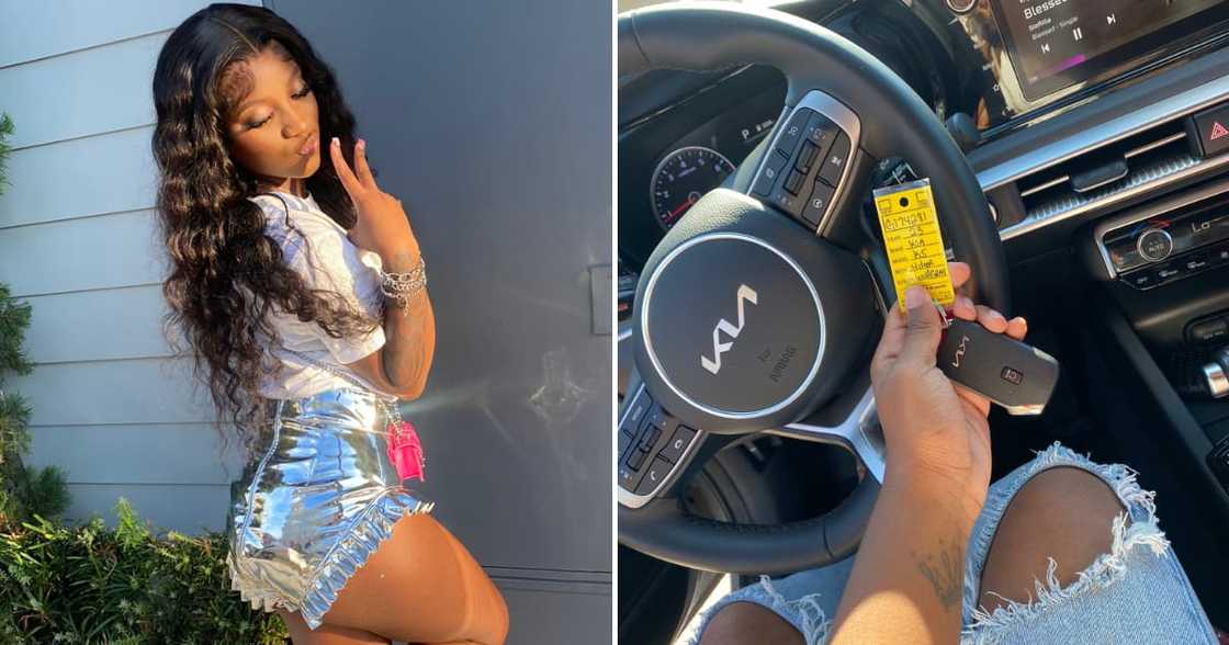 A young lady has taken to social media to flaunt her new Kia car A young lady has taken to social media to flaunt her new Kia car