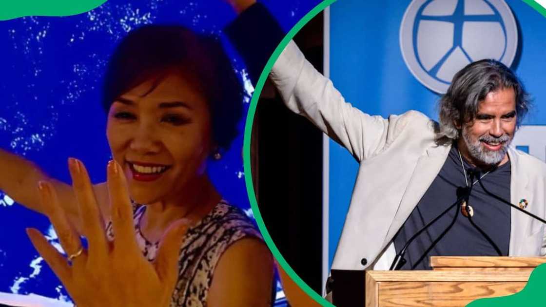 Akemi Rogers flaunting her wedding ring (L). Henk at The New York Society for Ethical Culture event in 2019 (R) Akemi Rogers flaunting her wedding ring (L). Henk at The New York Society for Ethical Culture event in 2019 (R)