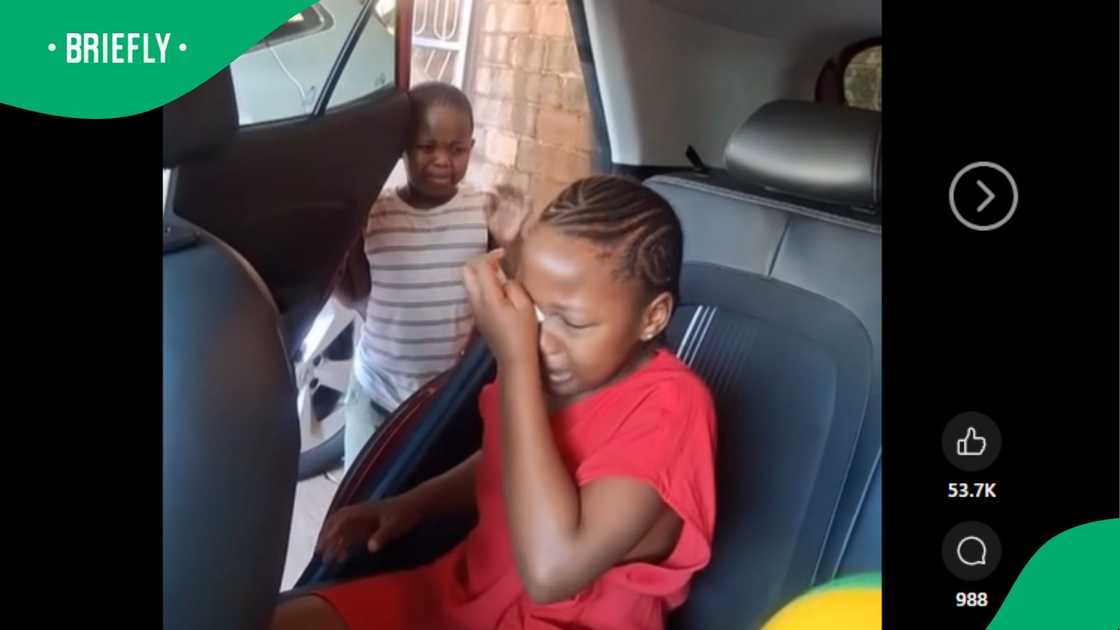 Cousin say goodbye to one another. Cousin say goodbye to one another.