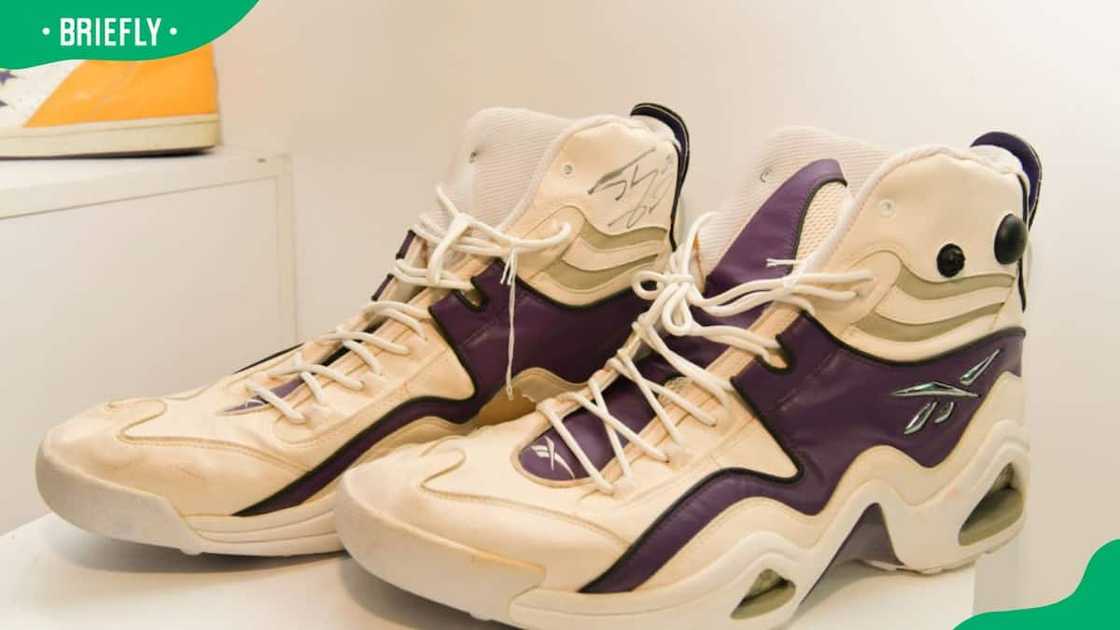Shaquille O'Neal's autographed basketball shoes displayed at Julien's Auctions Hosts Sports & Southern Gentleman Collection Preview Shaquille O'Neal's autographed basketball shoes displayed at Julien's Auctions Hosts Sports & Southern Gentleman Collection Preview