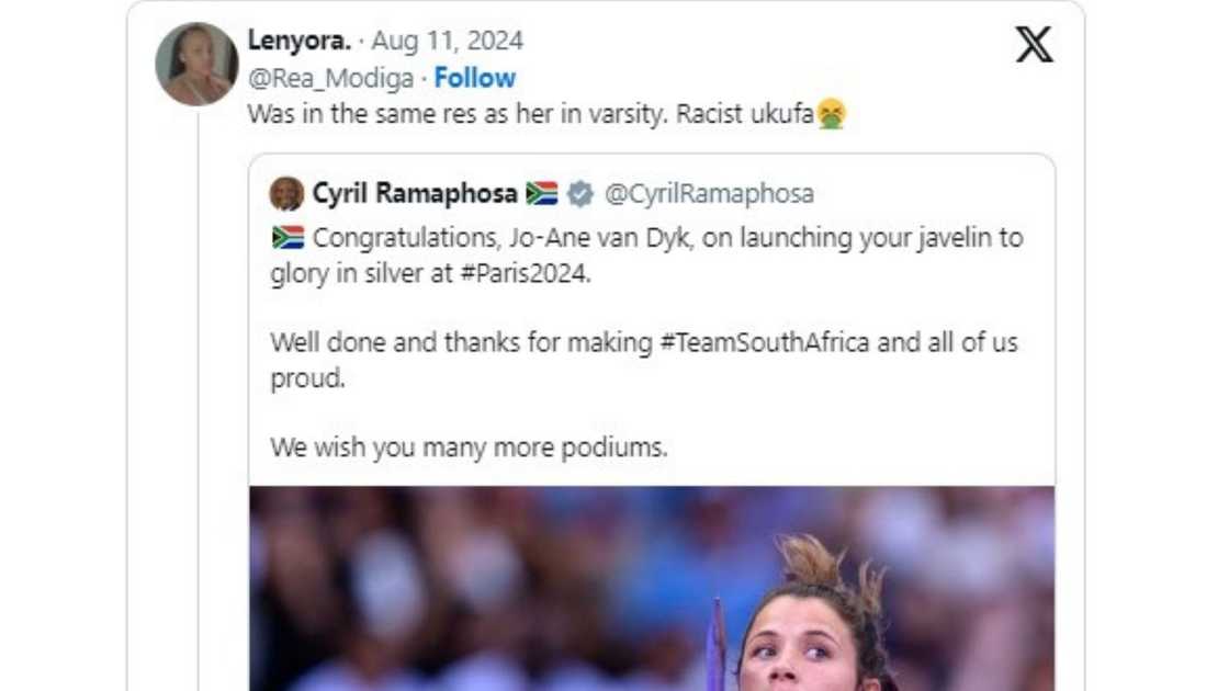 Tweet accusing Jo-Ane Dyke of racism Tweet accusing Jo-Ane Dyke of racism
