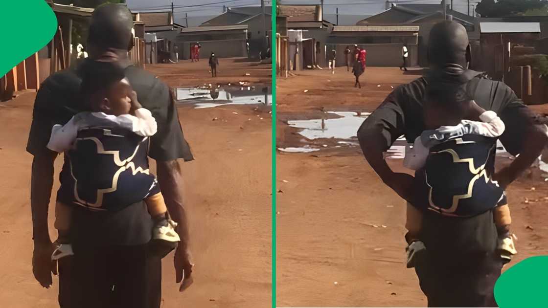 A TikTok user captured a responsible man walking around with his grandchild A TikTok user captured a responsible man walking around with his grandchild