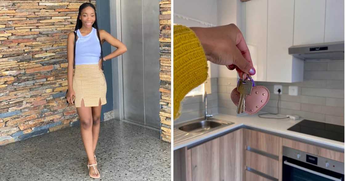 A young stunner showed off her new apartment. A young stunner showed off her new apartment.