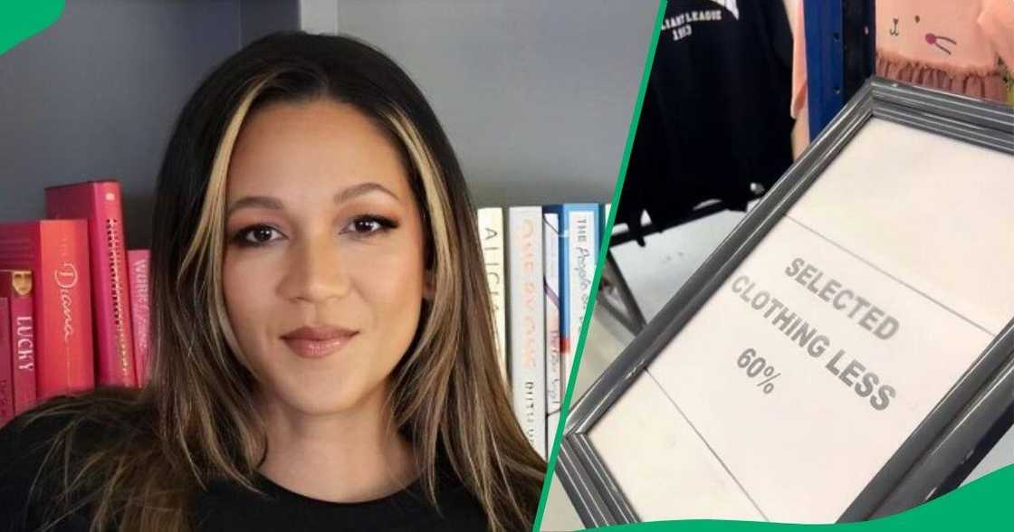 Woman plugs South Africans with a discount store in Cape Town. Woman plugs South Africans with a discount store in Cape Town.