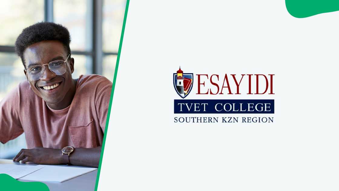 A university student (L). Esayidi TVET College logo (R)