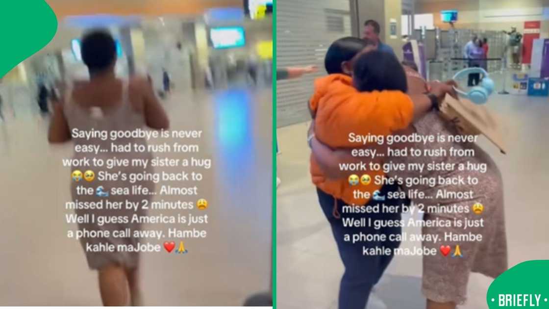The emotional moment between two sisters saying goodbye at the airport was shared on TikTok, just before one left to begin her job at sea The emotional moment between two sisters saying goodbye at the airport was shared on TikTok, just before one left to begin her job at sea