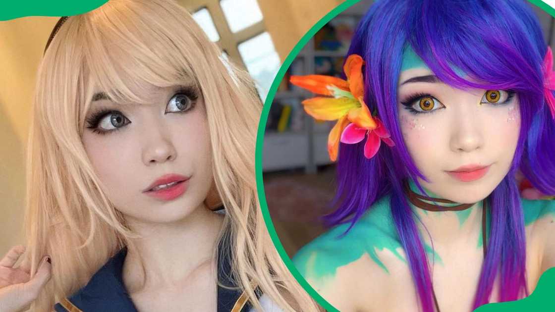 Emiru rocking a blonde look (L). The YouTuber showing off her talents as a cosplayer (R)