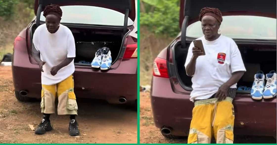 Grandma showing of swag and sagged shorts Grandma showing of swag and sagged shorts