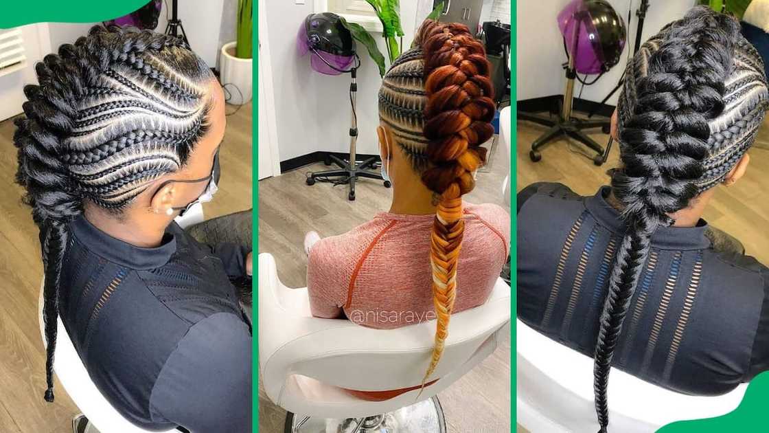 Stitched braids to the back Stitched braids to the back
