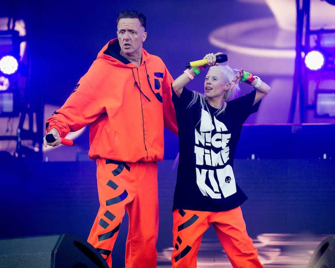 Yolandi Visser and Ninja performing at an event Yolandi Visser and Ninja performing at an event