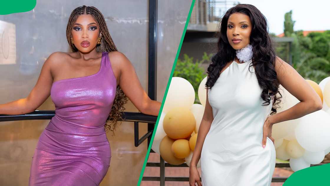 Linda Mtoba in purple and white dresses Linda Mtoba in purple and white dresses