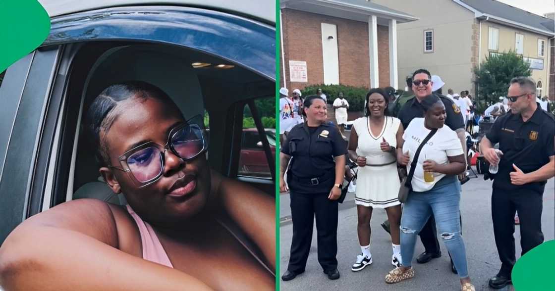 Black woman grooves with American cops Black woman grooves with American cops