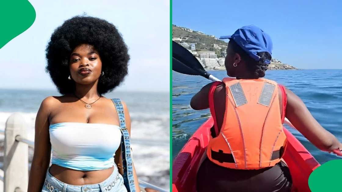 A young woman went kayaking in Cape Town.