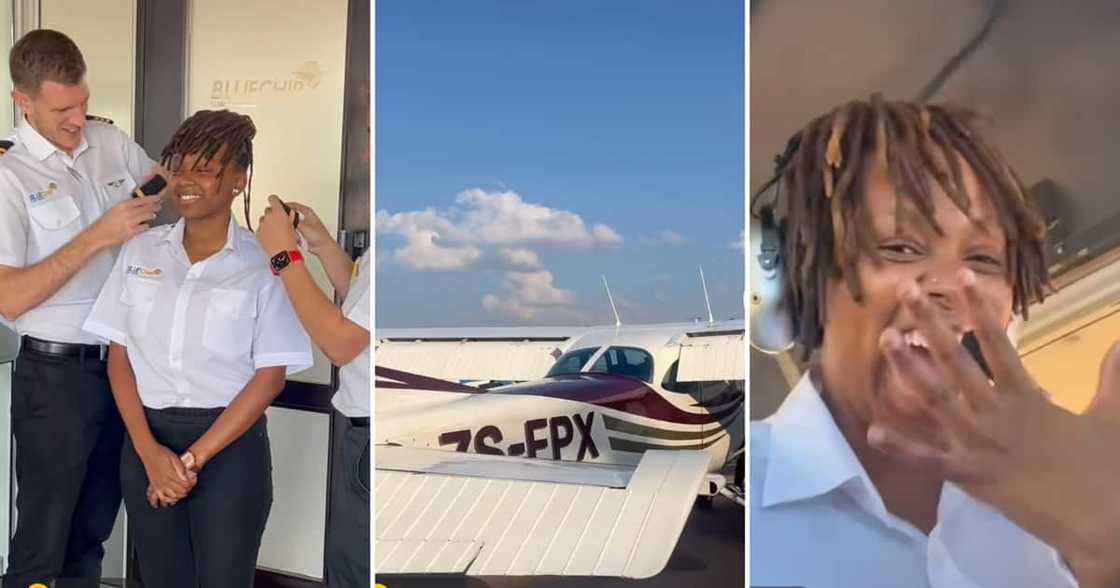 A female pilot celebrated flying a plane A female pilot celebrated flying a plane