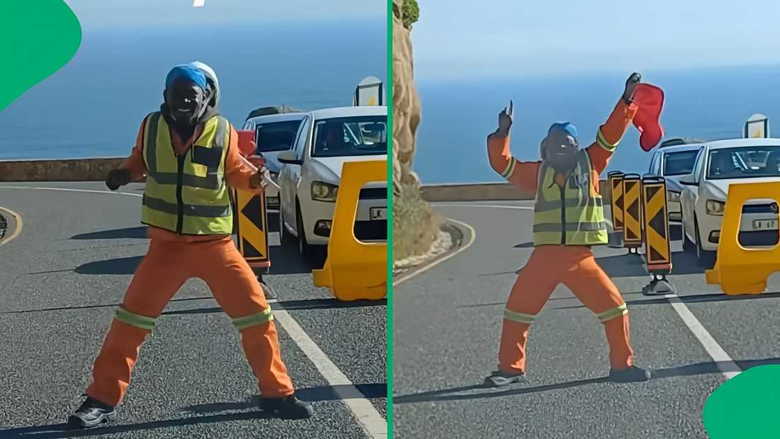 A video shows a road worker from Cape Town dancing.