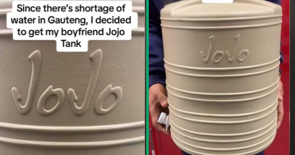 TikTok video of Gauteng water shortage forcing woman to buy mini Jojo tank for bf TikTok video of Gauteng water shortage forcing woman to buy mini Jojo tank for bf