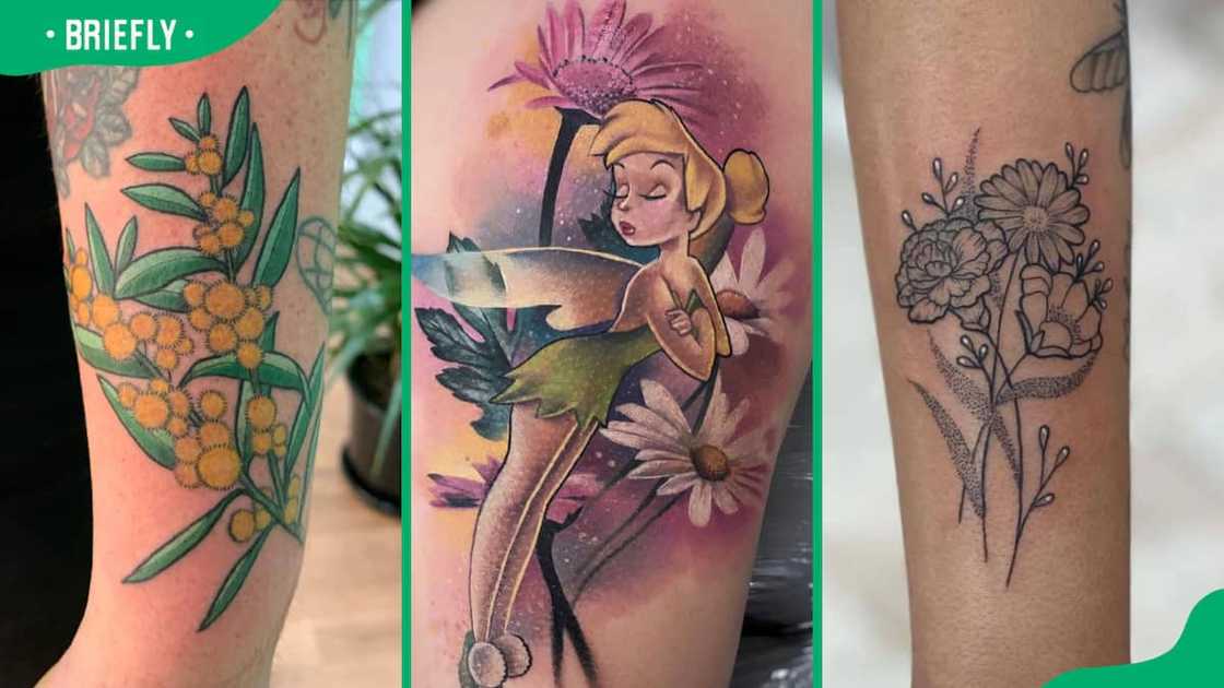Acacia (L), Tinkerbell (C) and bittersweet flower tattoos (R) Acacia (L), Tinkerbell (C) and bittersweet flower tattoos (R)