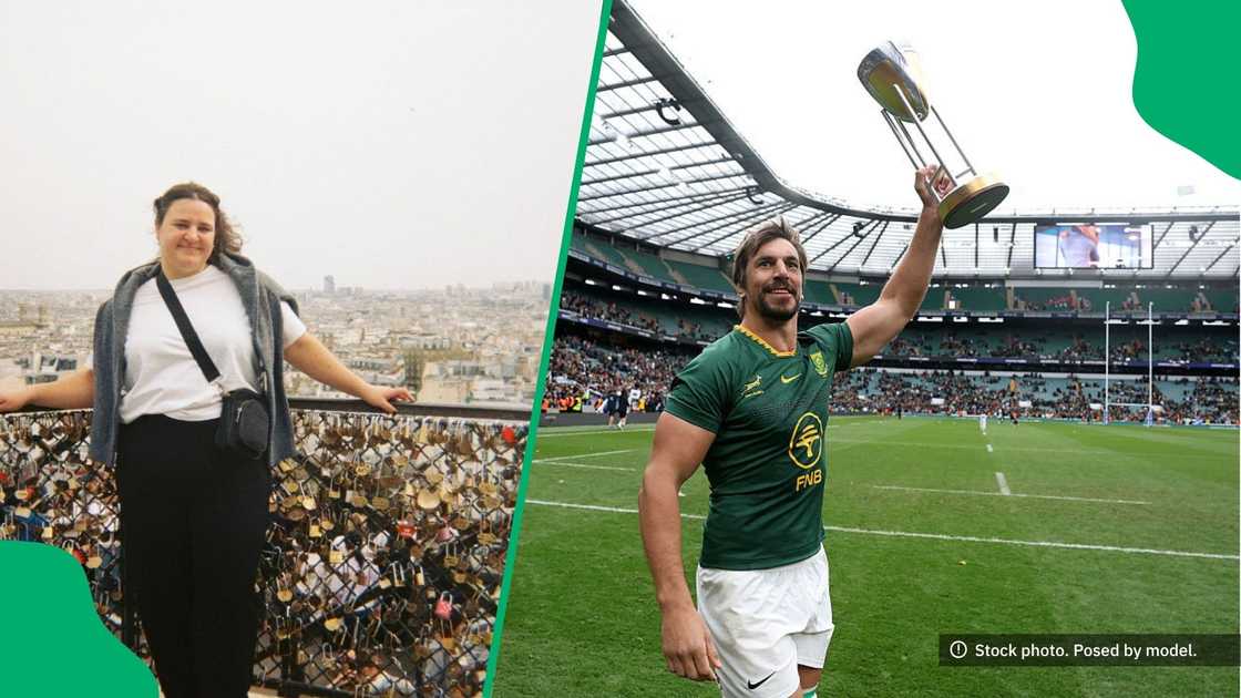 A lively crowd gathered at a South African sports event with celebration
