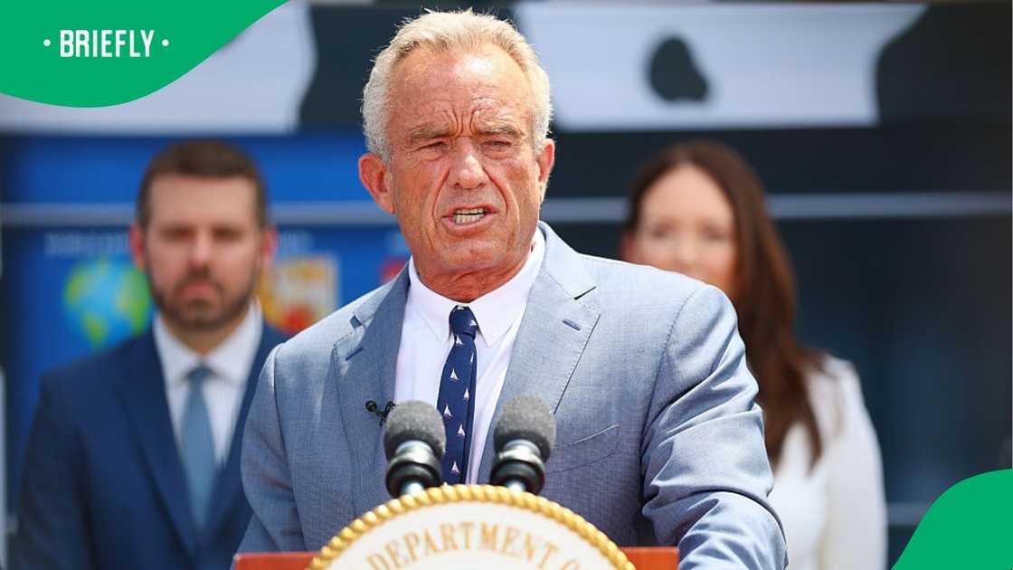 Robert F Kennedy Jr spoke during a press conference. Robert F Kennedy Jr spoke during a press conference.
