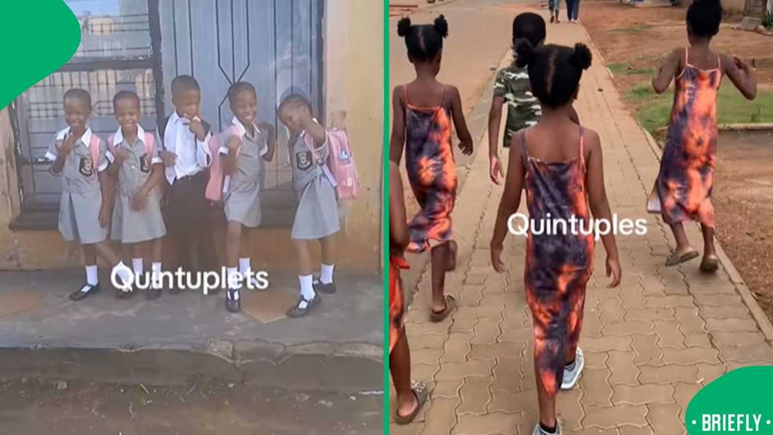 The visual on the right captured the quintuplets walking on the streets