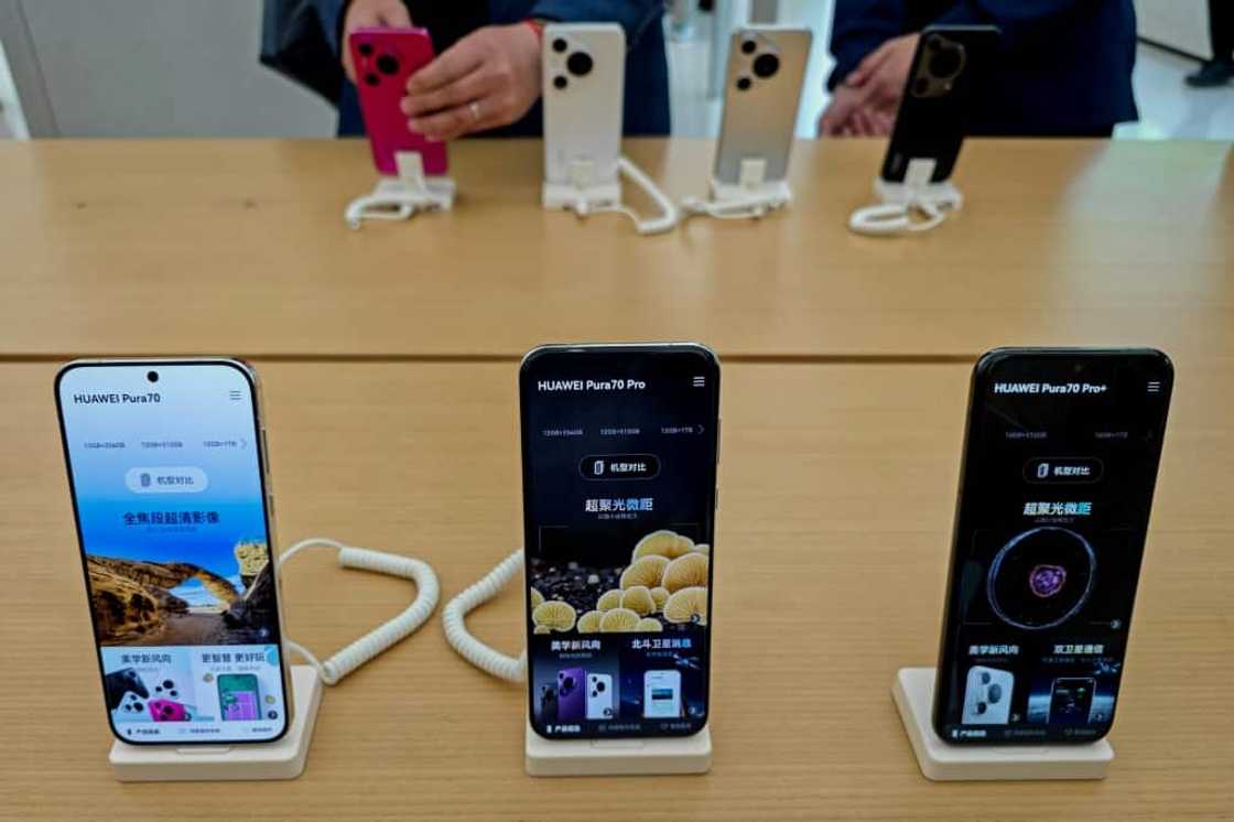 Huawei's latest Pura 70 series phone is displayed at a store in Shanghai in April Huawei's latest Pura 70 series phone is displayed at a store in Shanghai in April