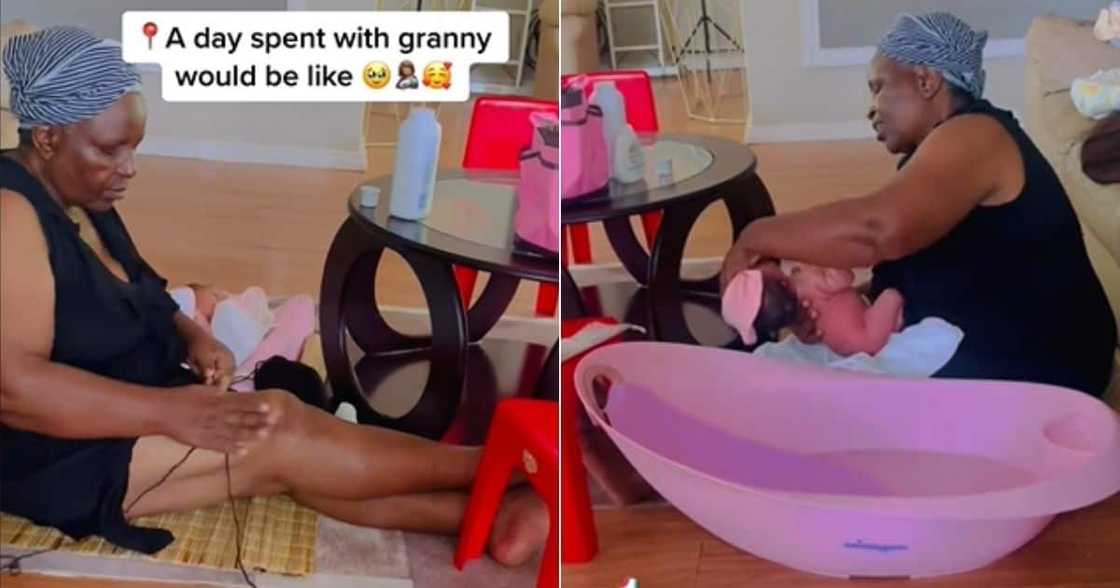 Grandmother takes care of baby Grandmother takes care of baby