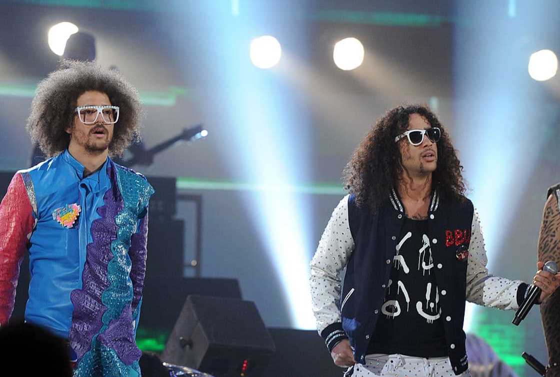 Redfoo and Sky Blu onstage at an American Music Awards Redfoo and Sky Blu onstage at an American Music Awards