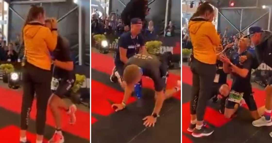 A man trying to propose with leg cramp A man trying to propose with leg cramp