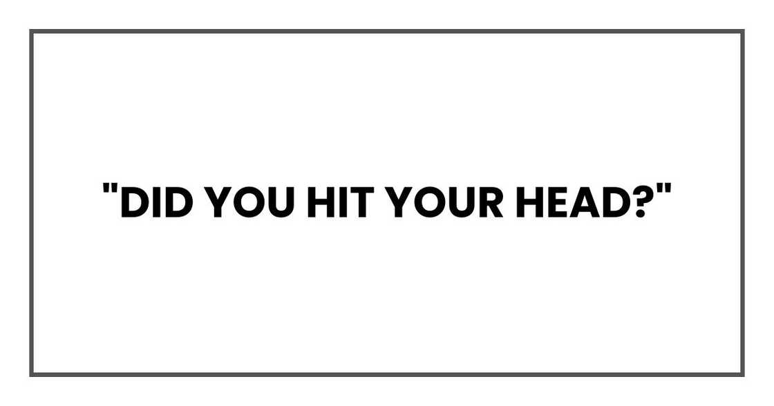 "Did you hit your head?" "Did you hit your head?"