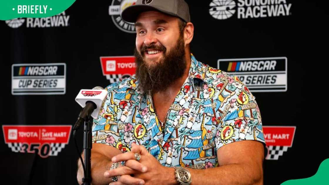 WWE wrestler Braun Strowman during a press conference before the NASCAR Cup Series in 2023 WWE wrestler Braun Strowman during a press conference before the NASCAR Cup Series in 2023