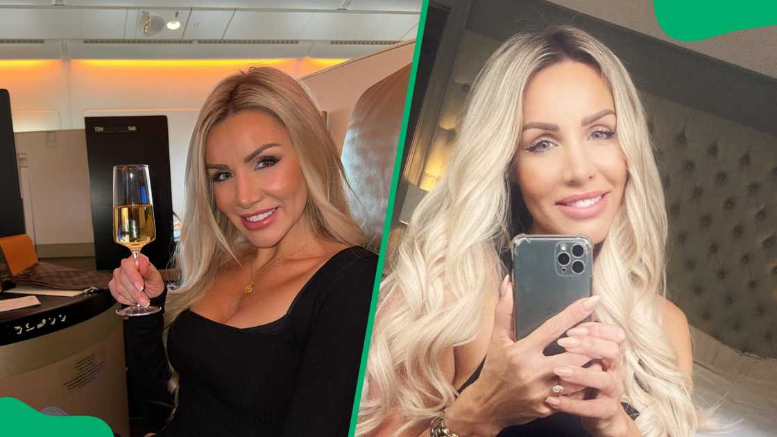 Dannii Harwood with a drink (L). The actress taking a selfie (R) Dannii Harwood with a drink (L). The actress taking a selfie (R)