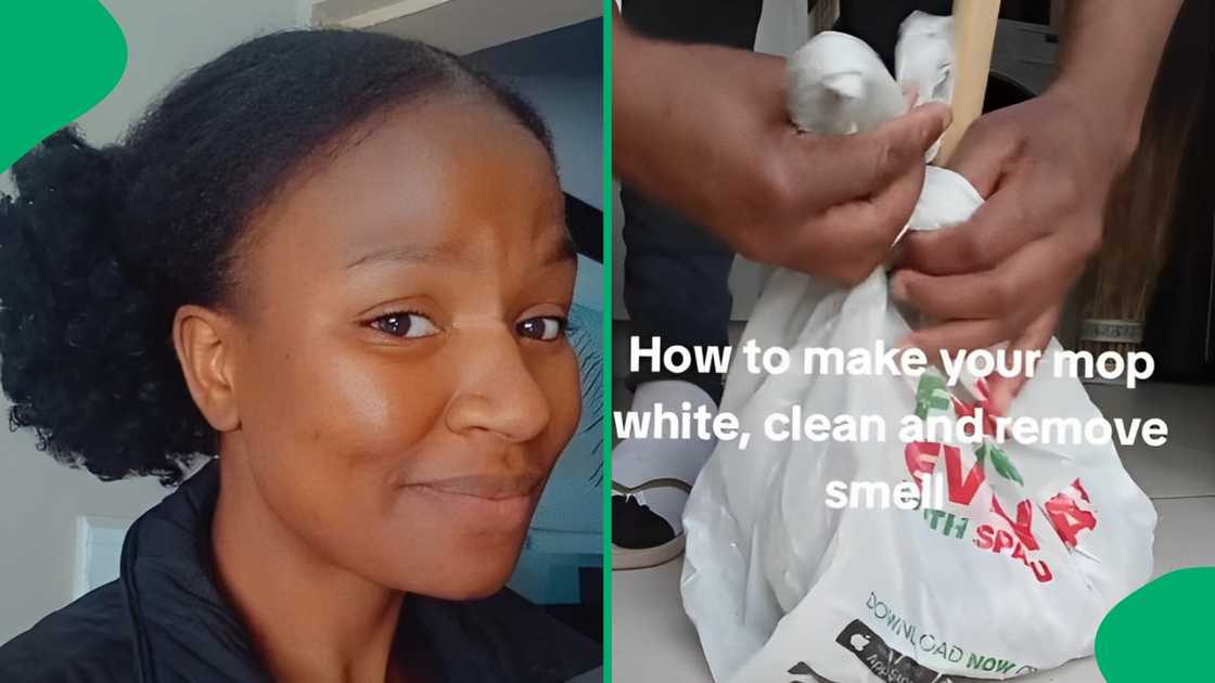 A woman showed a cleaning method for dirty mops.