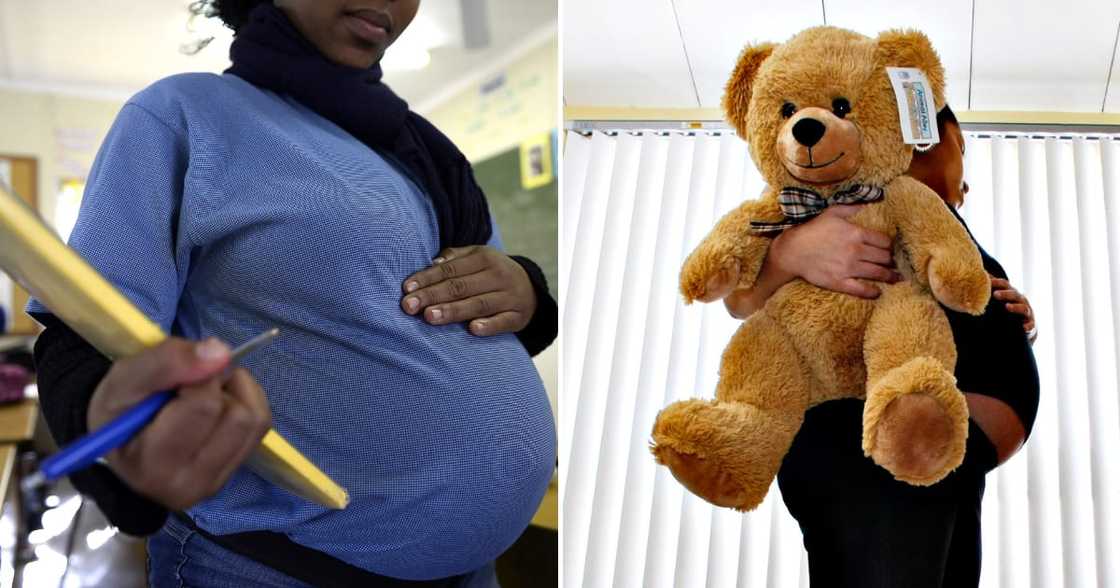 A pregnant student poses on July 29, 2013 in Pretoria at the Pretoria Hospital School specialised in teenage pregnancy.