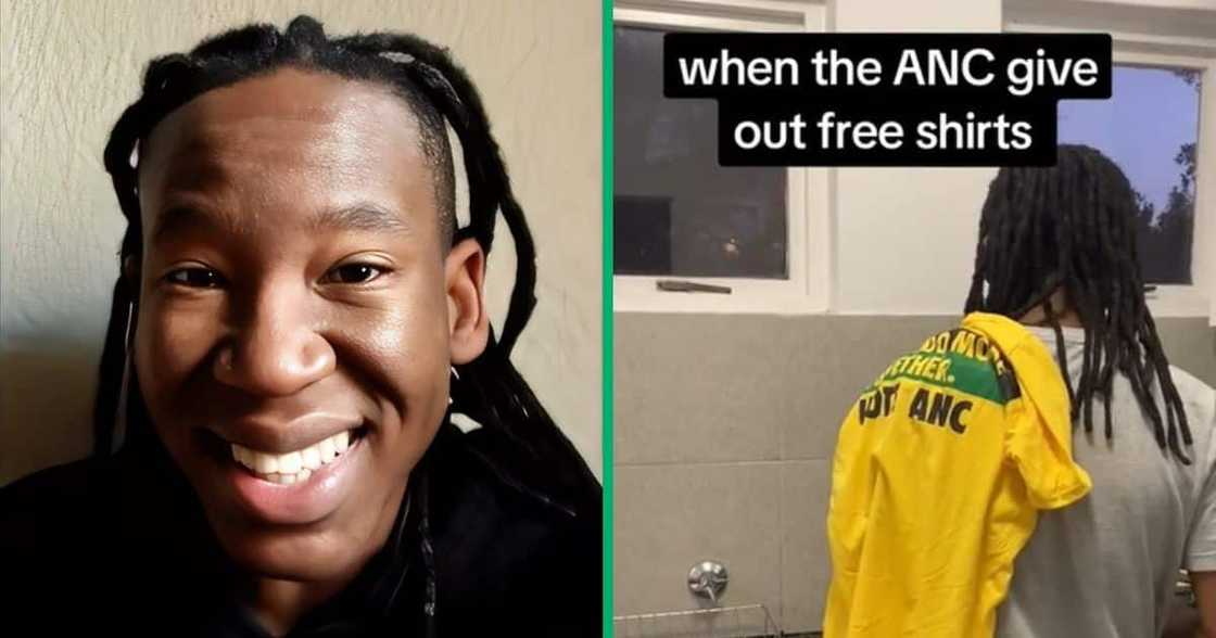 Man uses free ANC campaign T-shirt as rag cloth Man uses free ANC campaign T-shirt as rag cloth