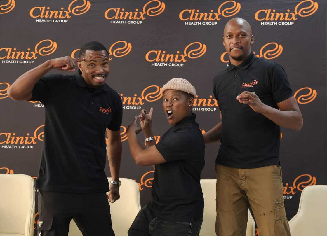 Luvo Manyonga, pictured on the right, is currently an ambassador for Clinix Health Group, where he aims to raise awareness about substance abuse. Luvo Manyonga, pictured on the right, is currently an ambassador for Clinix Health Group, where he aims to raise awareness about substance abuse.