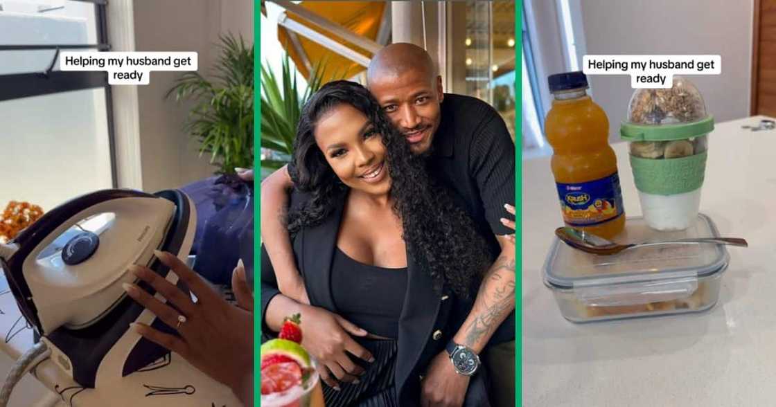 Wife helps husband get ready for work Wife helps husband get ready for work