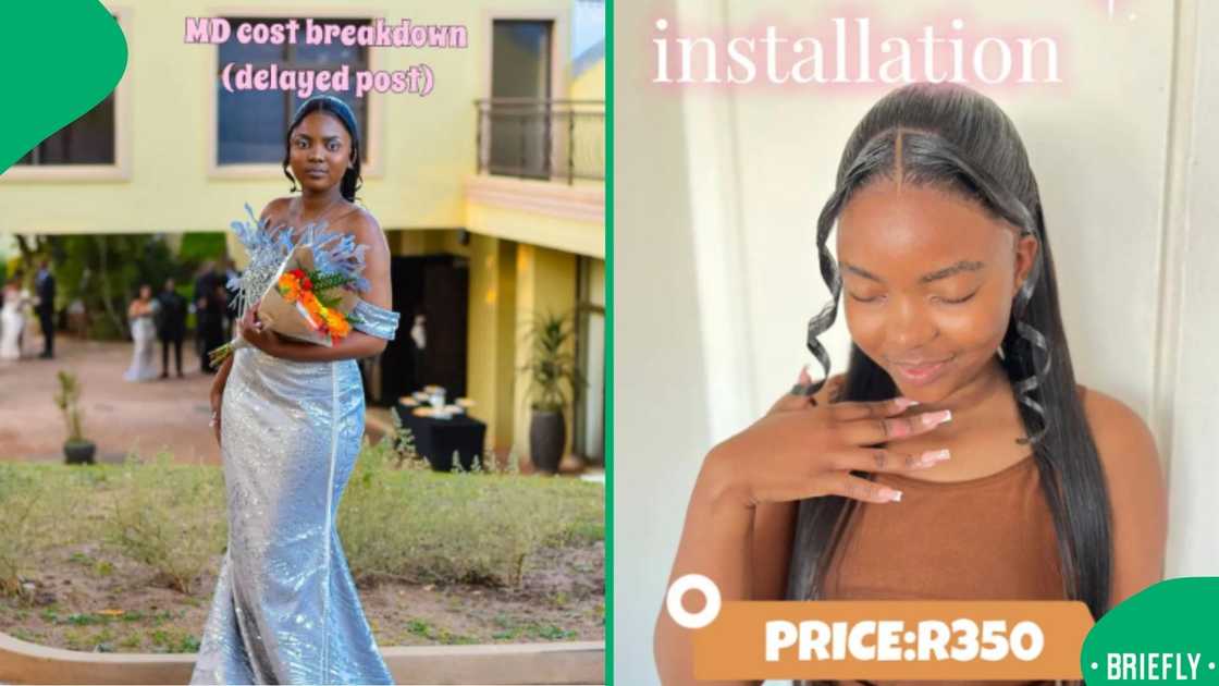 A TikTok screenshot showing the cost breakdown of her matric dance outfit and accessories