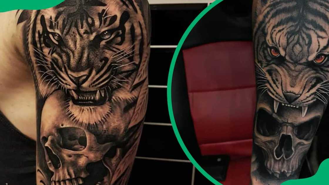 Japanese tiger and skull tattoo design
