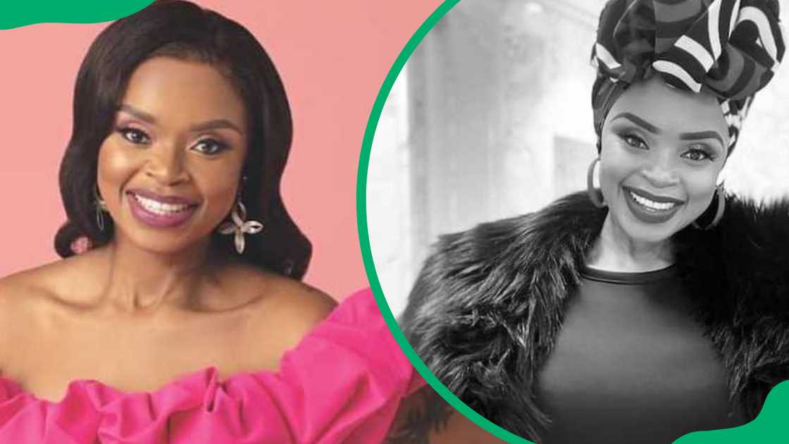 The late Zoleka Mandela in pink and black outfits