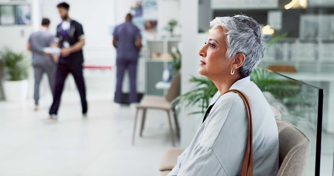 A woman awaiting check up in clinic A woman awaiting check up in clinic