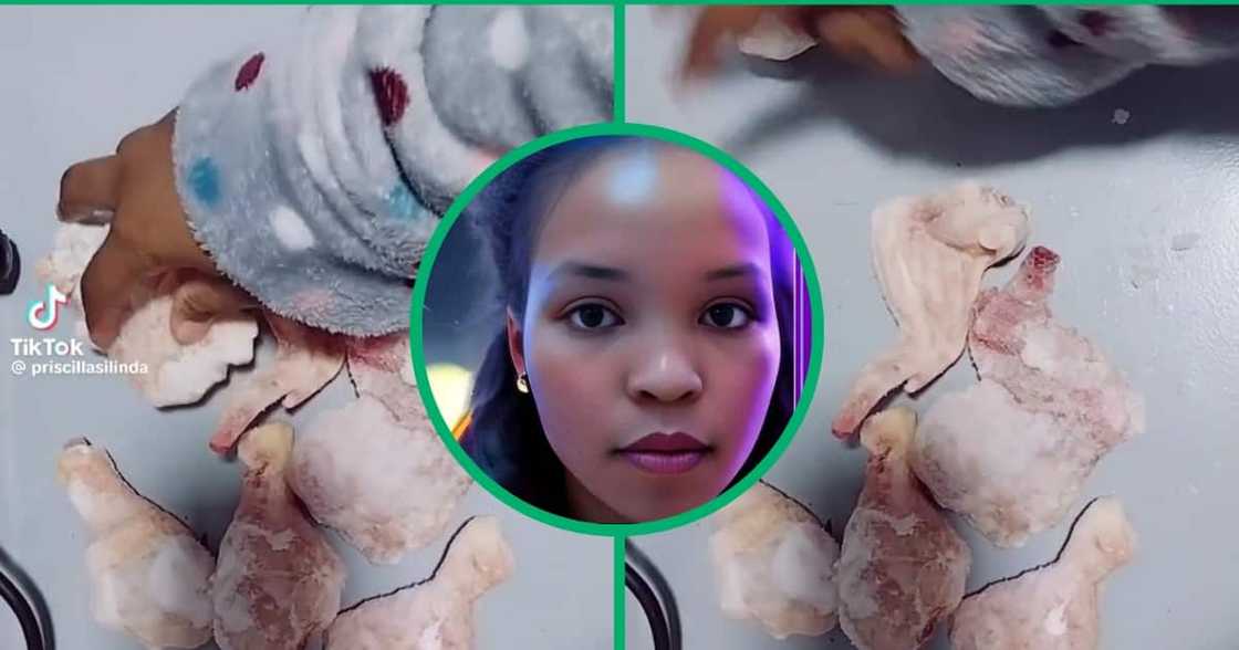 A woman counting chicken pieces A woman counting chicken pieces