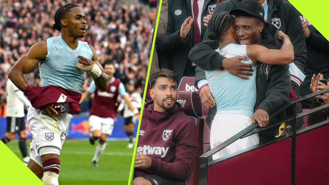Crysencio Summerville celebrates with Mohammed Kudus in Manchester United win. Crysencio Summerville celebrates with Mohammed Kudus in Manchester United win.
