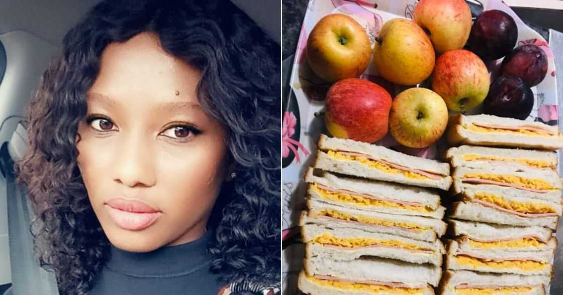 Generous young woman makes free lunch packs for general workers Generous young woman makes free lunch packs for general workers